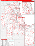 Chicago-Naperville-Elgin Metro Area Wall Map Red Line Style